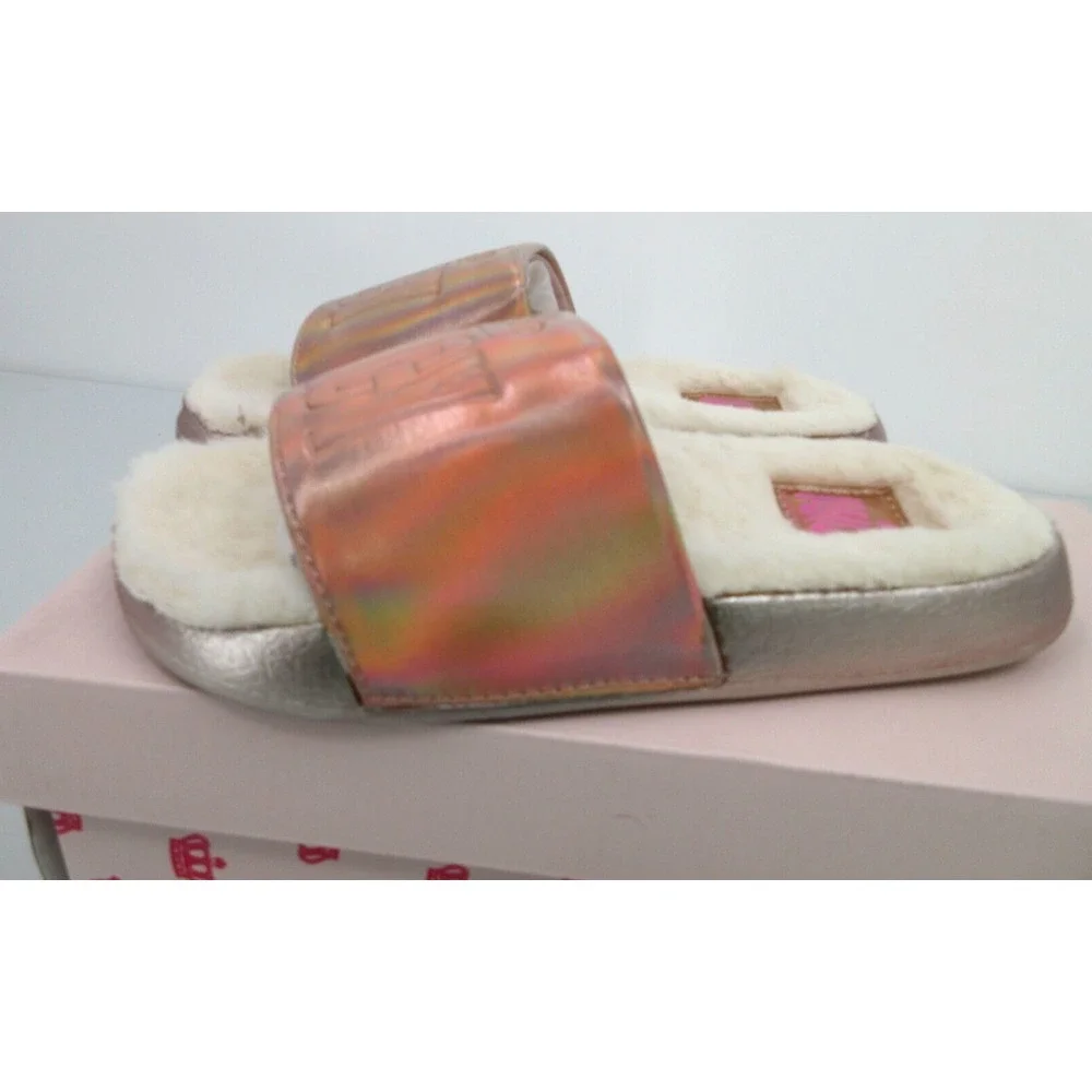 JUICY BY JUICY COUTURE TARZANA ROSE GOLD FUR LINED SLIDES Girl's Sz 1 NEW IN BOX